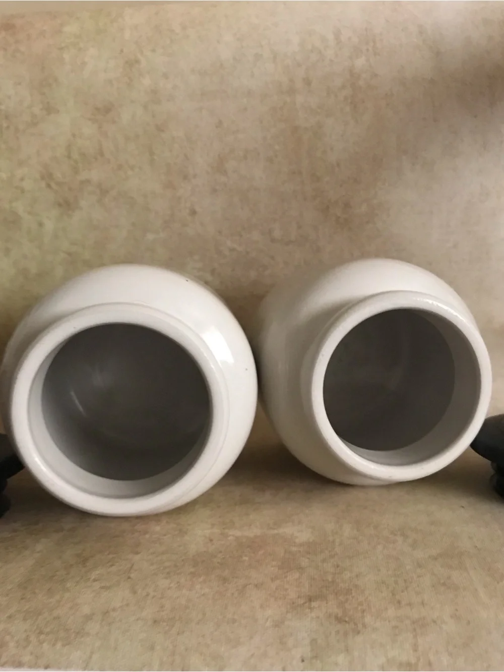 French White Stoneware Kitchen Canister with Black Lid - Set of 2